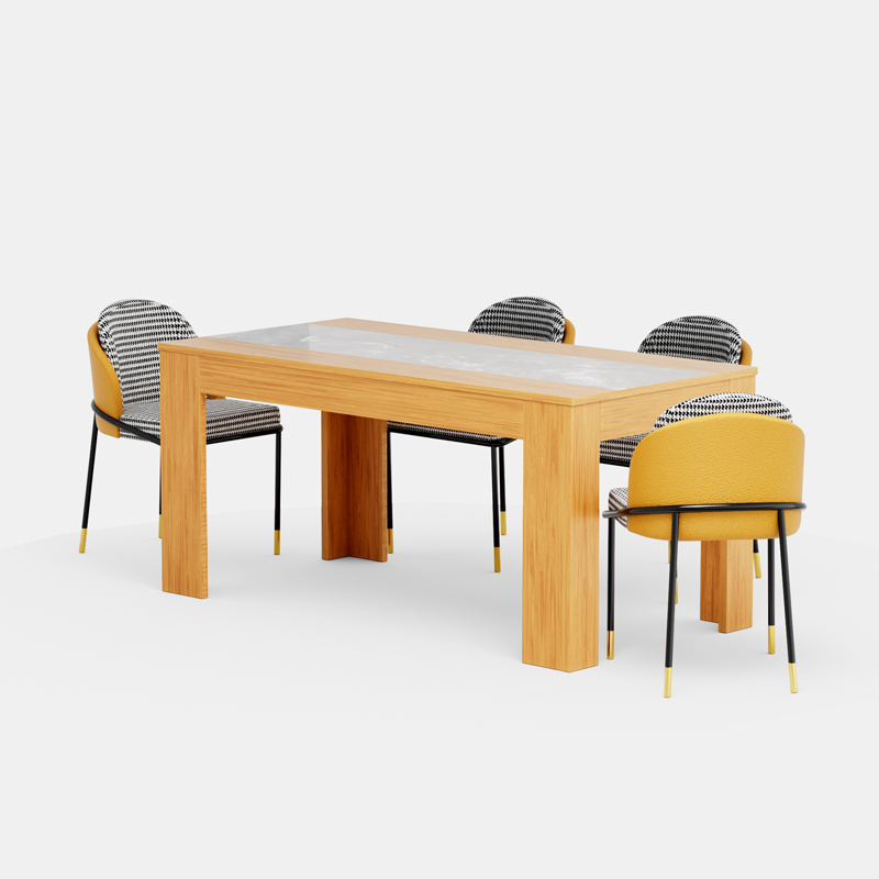 Nordic Square Marble Wooden Dining Table Set (4, 6, 8 Seats) - Image 2