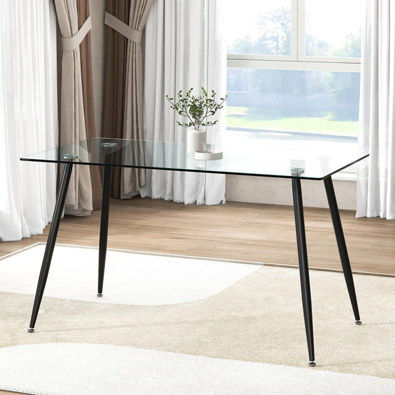Modern Glass Dining Table with Metal Base Set for 4 Seats - Image 2