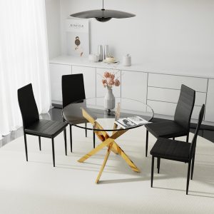 Luxury Modern Glass Top Round Dining Table Set with Chairs (4, 6 Seats)