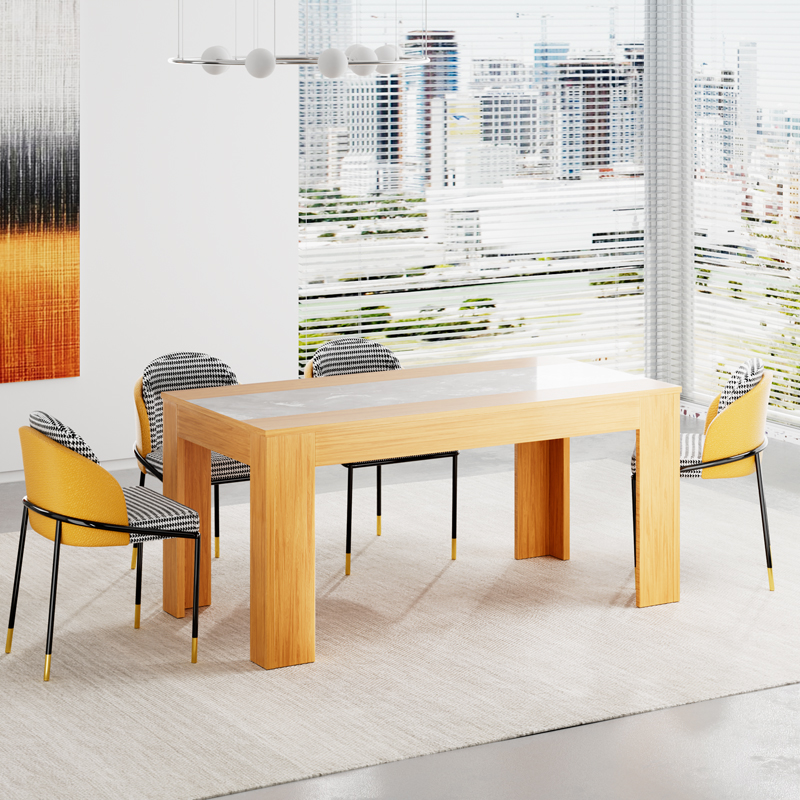 Nordic Square Marble Wooden Dining Table Set (4, 6, 8 Seats) - Image 3