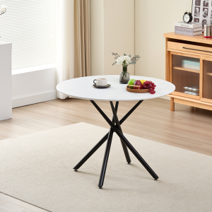 Modern Dining Table with Rectangular Wooden Top and Metal Base