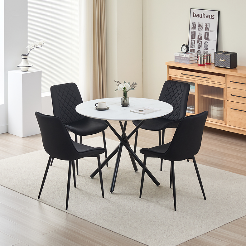Modern Circular MDF Dining Table with Metal Legs for Family Use
