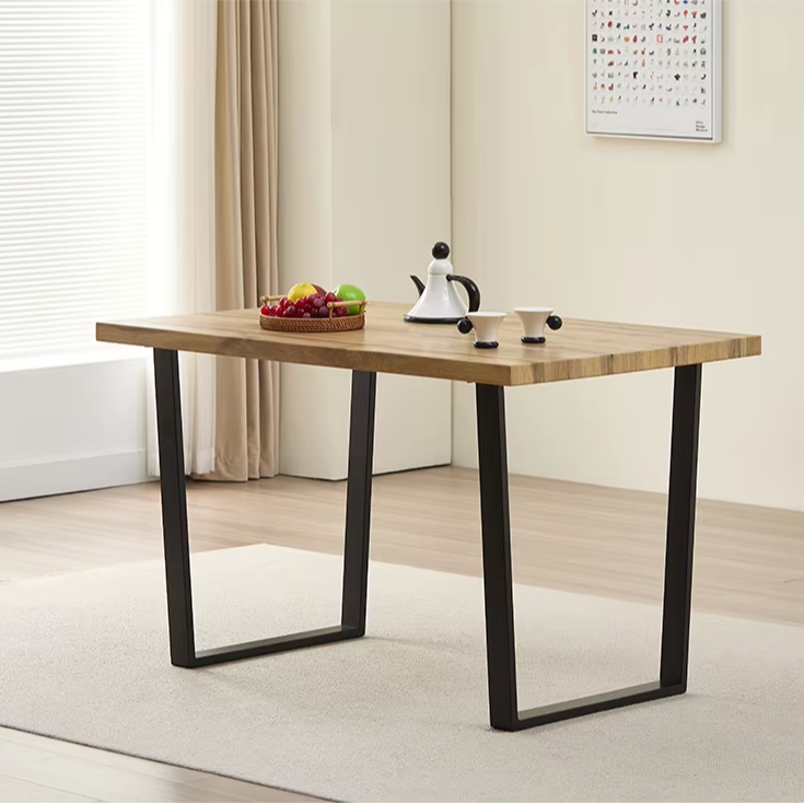 Modern Dining Table Set with Rectangular MDF Top and Metal Legs