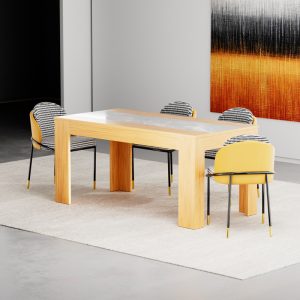 Nordic Square Marble Wooden Dining Table Set (4, 6, 8 Seats)
