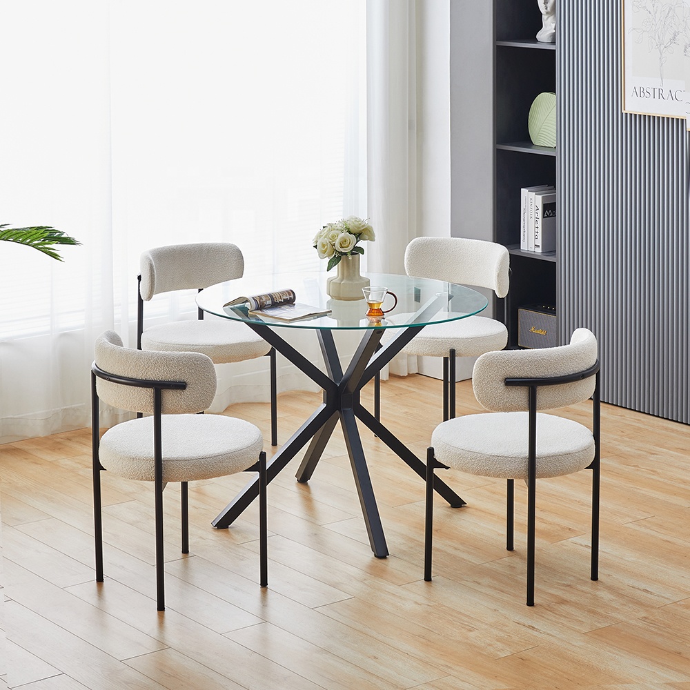 Luxury Modern Glass Top Dining Table with Wooden Legs