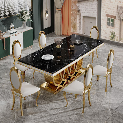 Modern Nordic Dining Table Set with White Marble Top and Gold Legs - Image 3